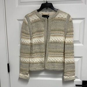 St. John Textured Cream and Tan Cardigan
